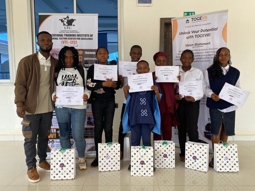 Students of the Togeva STEAM Summer School 2026 holding their certificates of participation on Demo Day
